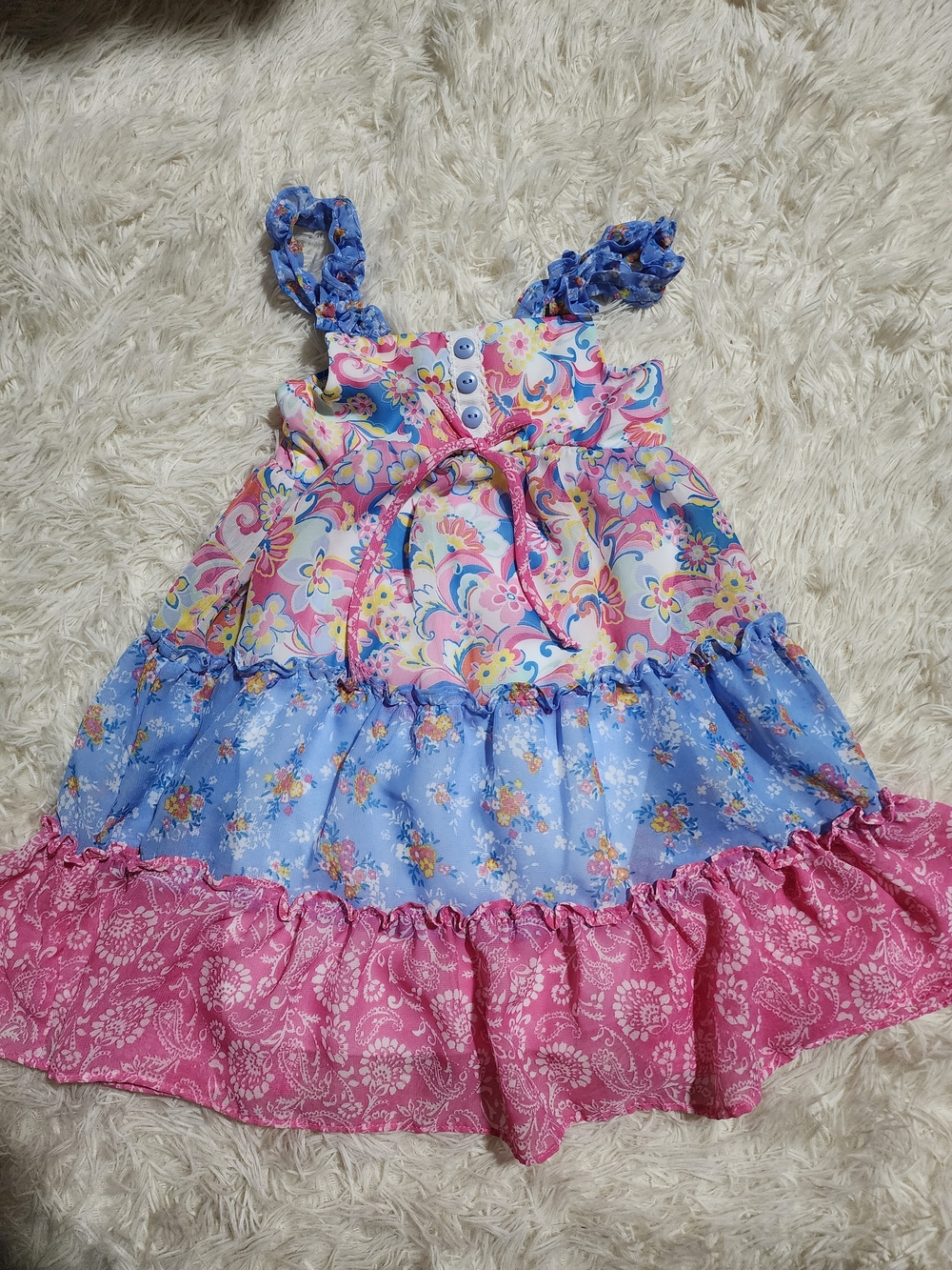 Girls Floral Tiered Sundress in Pink & Blue